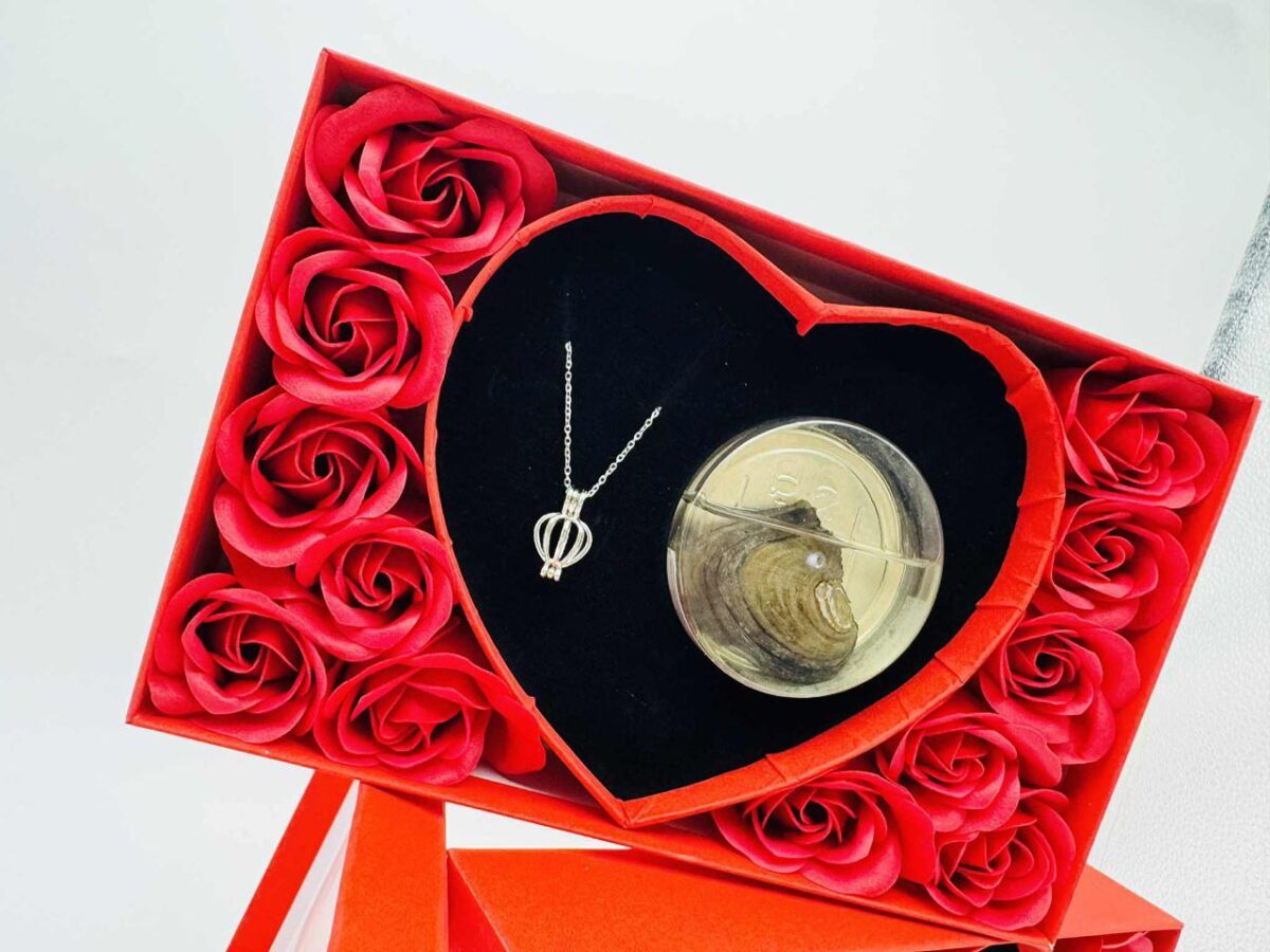 red rose & oyster gold pearl necklace