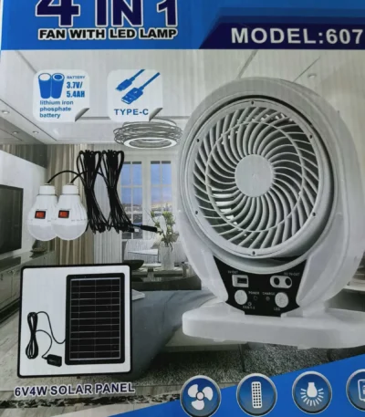 4 in 1 rechargeable solar fan with led lamp 607