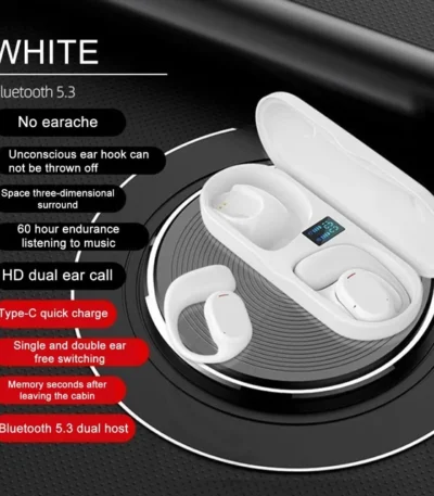 js270 true wireless stereo open ear bluetooth headphone hi fi sound & led display