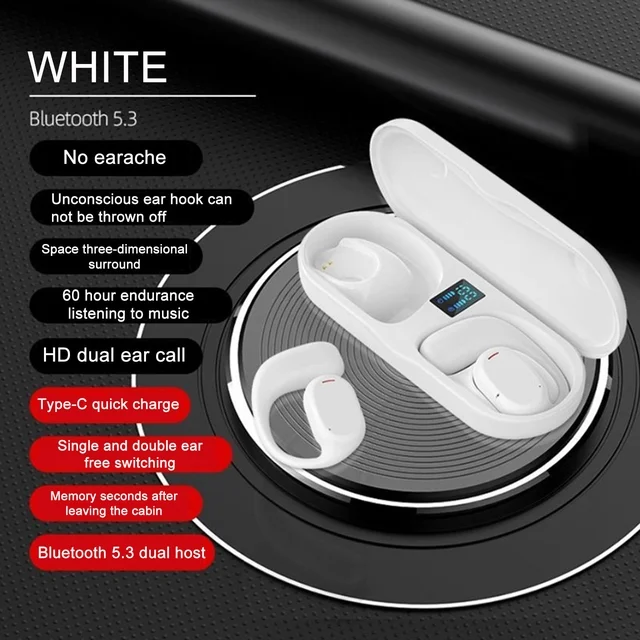 js270 true wireless stereo open ear bluetooth headphone hi fi sound & led display