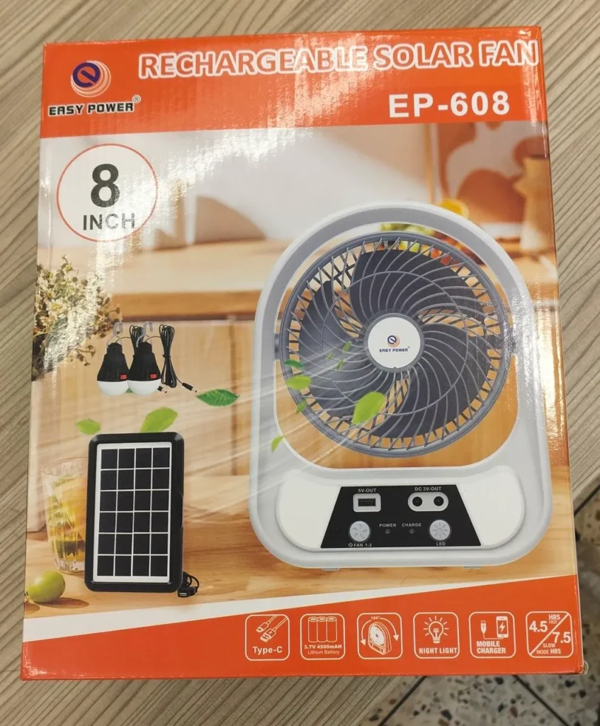 rechargeable solar fan 608