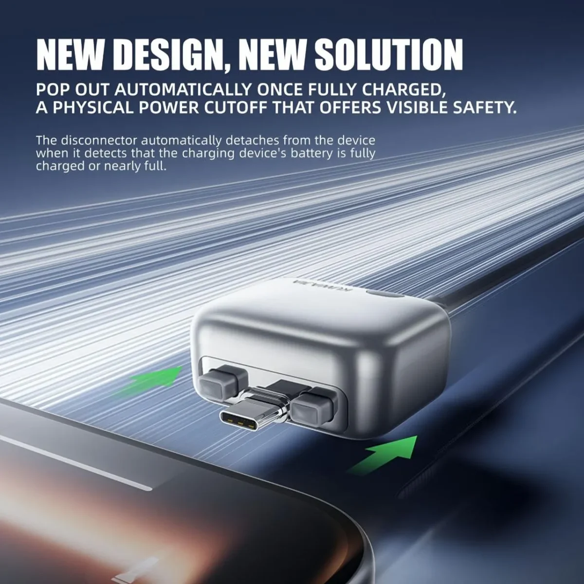 lx 007 smart auto power disconnect charger adapter with type c cable full charge protection for android, iphone & tablets