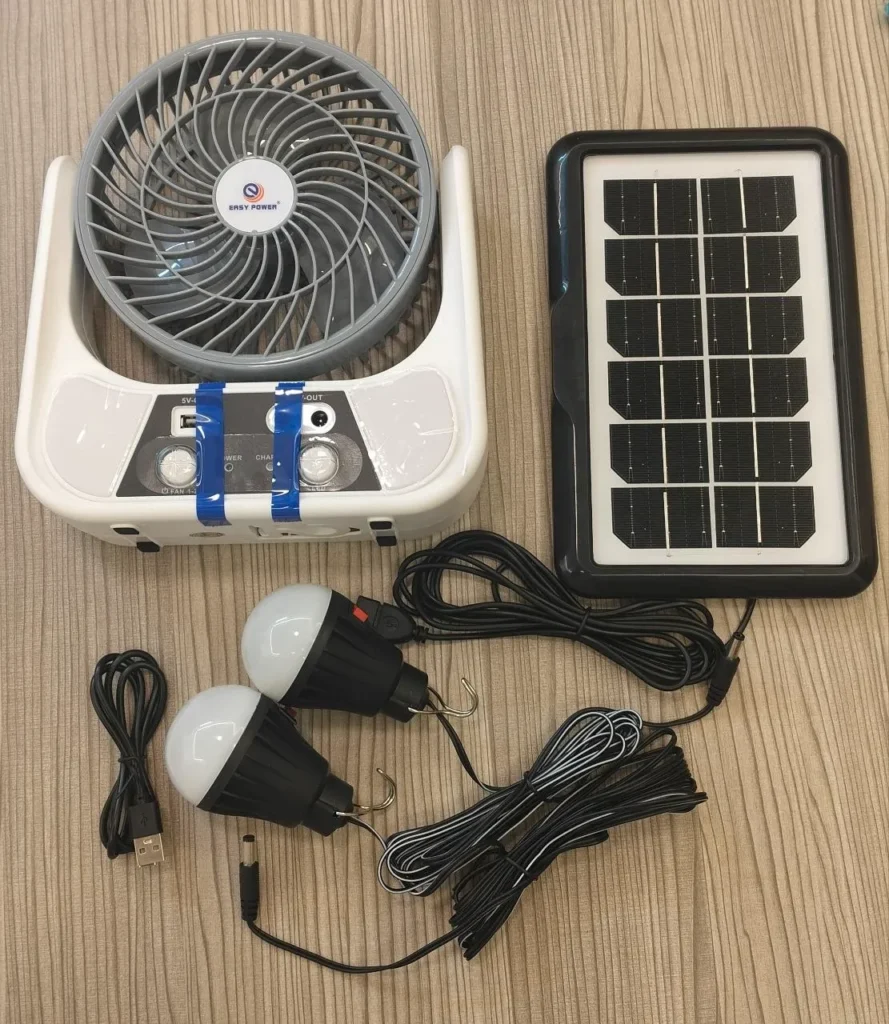 606 easy power 6" rechargeable solar fan | 3000mah battery & type c charging